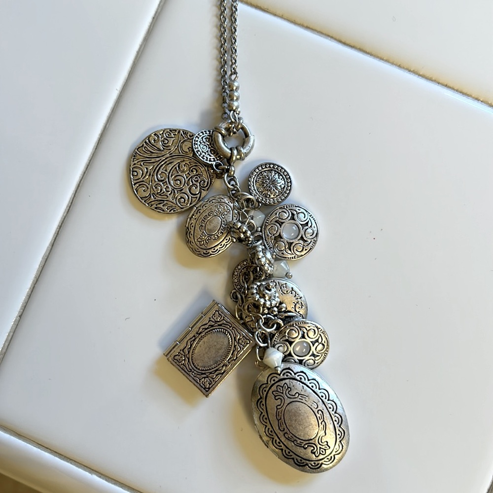 Mixed Silver plated locket long necklace